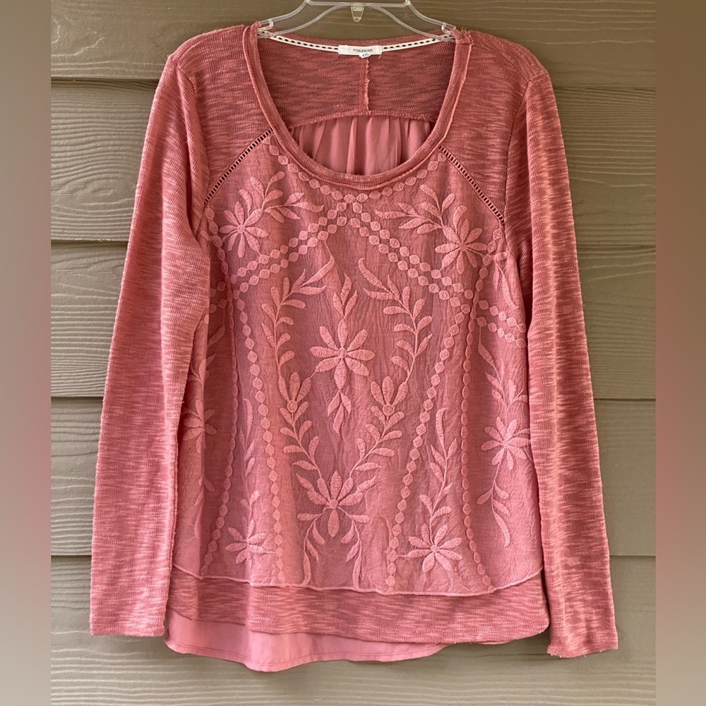 Maurices Juniors Terracotta Knit Lace Accents Long Sleeve Tunic Top Size XXL
